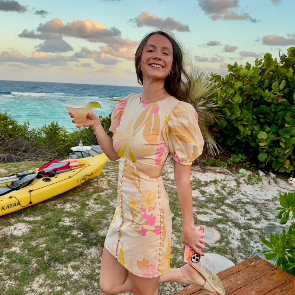 Sabo Skirt Cream and Pink Floral Cutout Mini Dress
